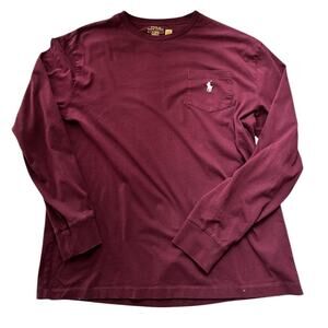 Polo Ralph Lauren Men's, Crew Neck Long Sleeve Tee, Burgundy - Size M